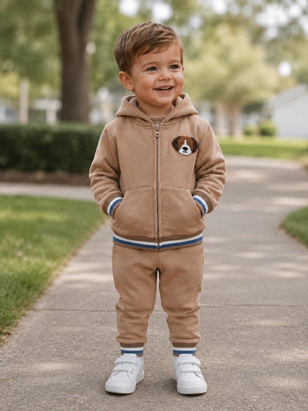 NWT Little Me 2 Piece Toddler Boy Jogger Set 24 Months Dog Applique Hoodie